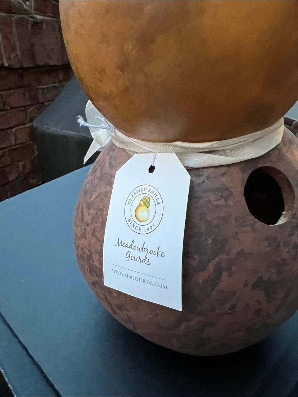 Meadowbrooke Gourds Rustic Brown Bunny Accent with Cream Ribbon, NWT